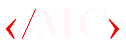 White letter M and C like a closing html tag in red color 