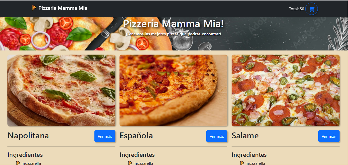 Image of the page with a list of pizzas